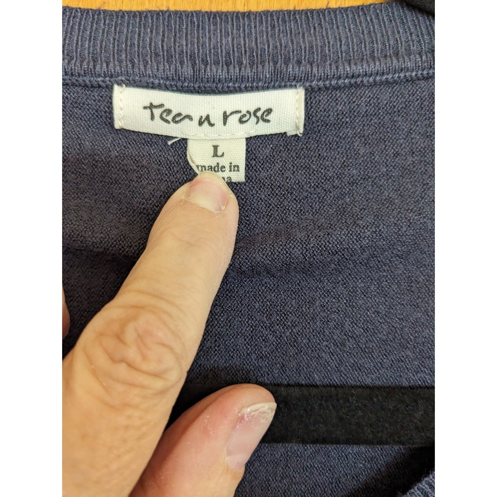 Tea N Rose Navy Blue Oversized Crewneck Sweater Exposed Seam Lightweight Large - Picture 2 of 8